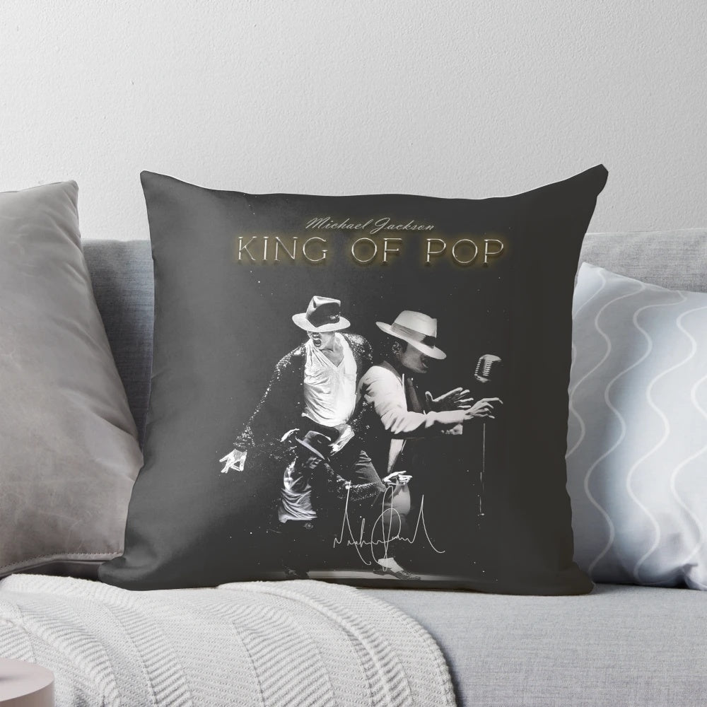 Vibrant pop art inspired throw pillow featuring a portrait of legendary musician Michael Jackson, the "King of Pop