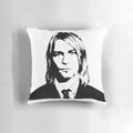 Digital abstract portrait of Kurt Cobain, the legendary Nirvana frontman, on a throw pillow