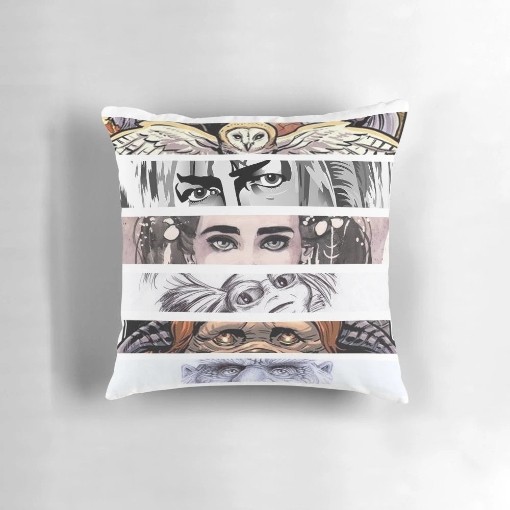 Decorative pillow featuring the iconic eyes of the Goblin King from the classic 1980s fantasy film 'Labyrinth