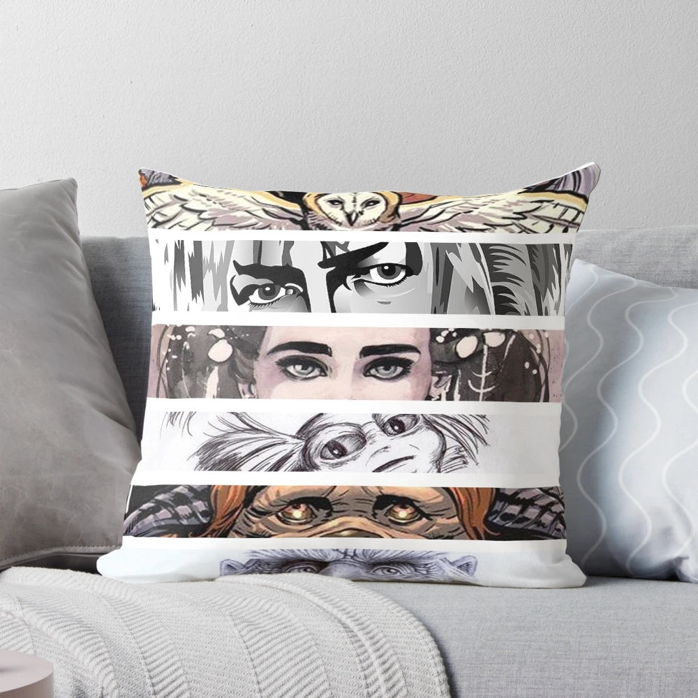Decorative pillow featuring the iconic eyes of the Goblin King from the classic 1980s fantasy film 'Labyrinth