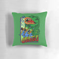 A plush throw pillow featuring the classic "Little Shop of Horrors" design, including Audrey II and the urchins.