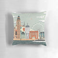 Pillow featuring iconic London landmarks like Big Ben, London Eye, and St. Paul's Cathedral