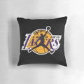 Los Angeles Lakers basketball pillow featuring the team logo and iconic players like LeBron James and Kobe Bryant