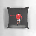 Decorative pillow featuring a digital drawing of famous football player George Best of Manchester United