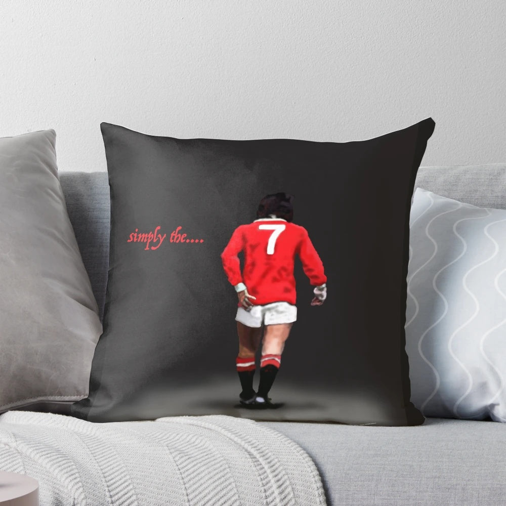 Decorative pillow featuring a digital drawing of famous football player George Best of Manchester United