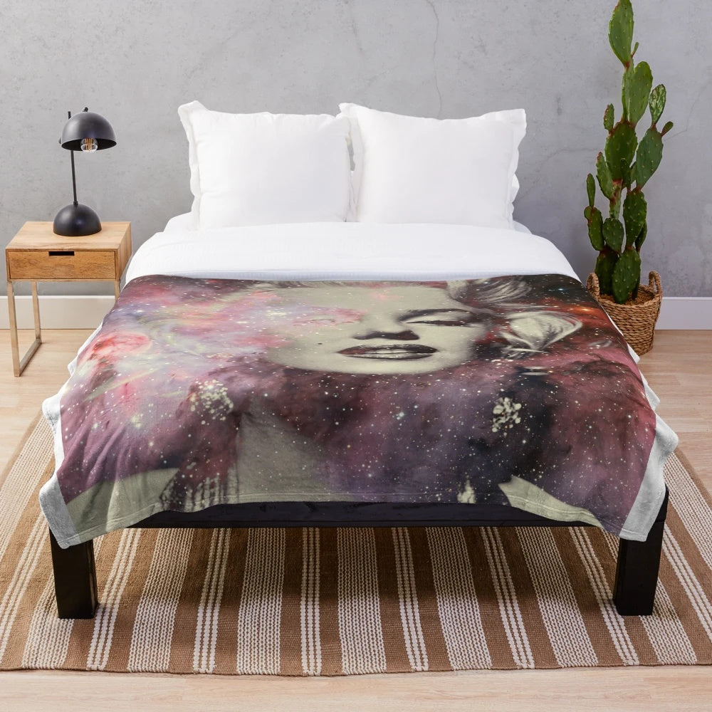 Marilyn Monroe plush blanket featuring the iconic blonde star's portrait