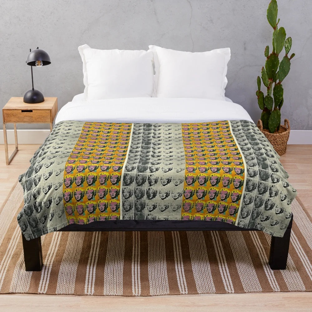 Plush blanket featuring the iconic Marilyn Monroe pop art diptych by Andy Warhol