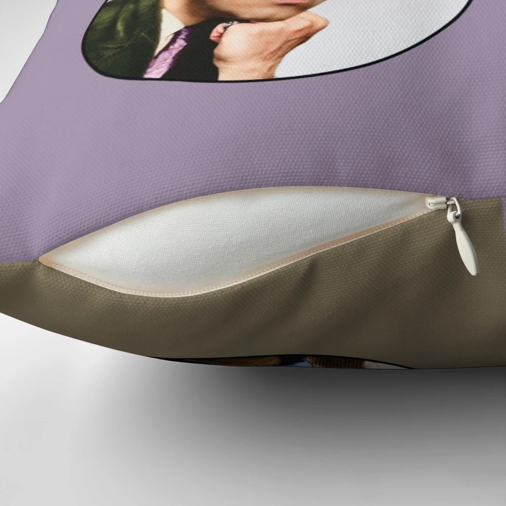 Four colorful illustrations of the iconic Marx Brothers comedians on a decorative pillow.