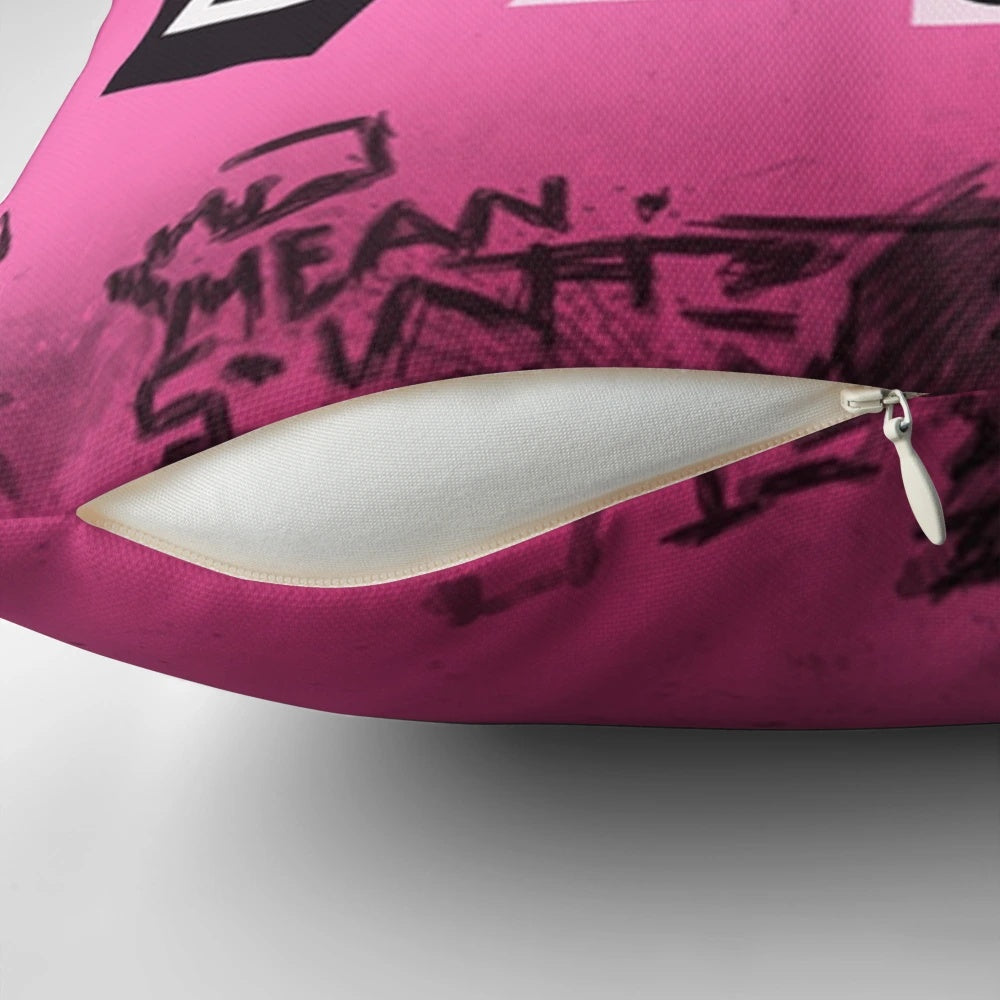 A decorative pillow featuring the iconic "Burn Book" from the classic comedy movie "Mean Girls"
