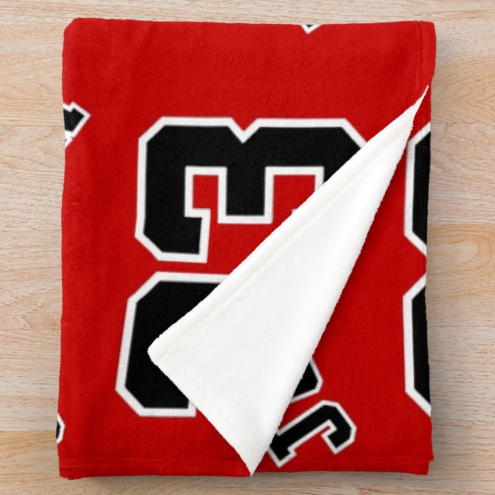 Michael Jordan inspired plush blanket featuring basketball, sports, and Chicago Bulls design