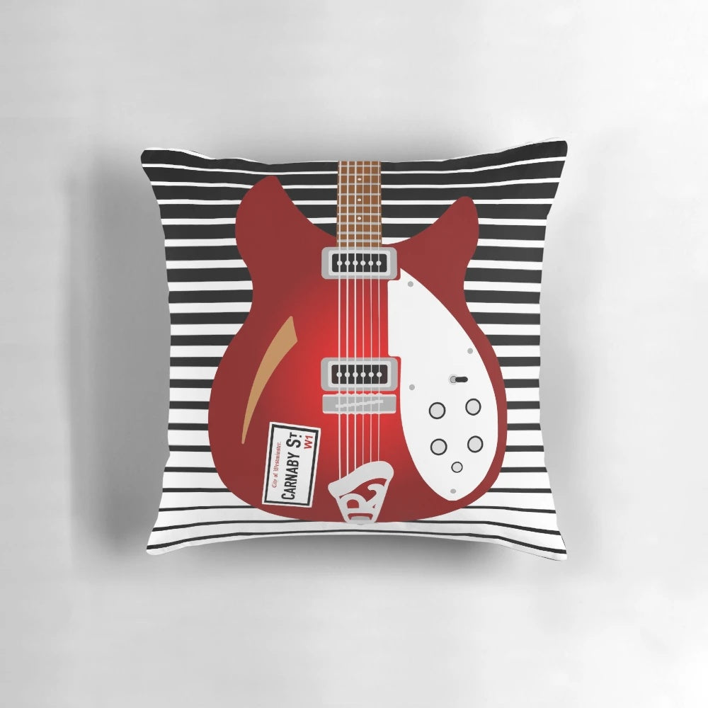Pillow inspired by Paul Weller's iconic Rickenbacker guitars and mod culture