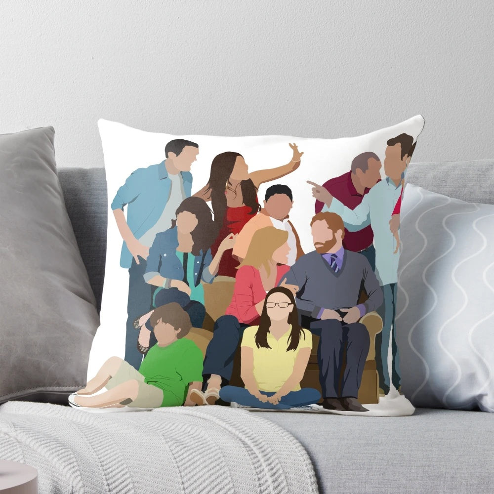 Colorful Modern Family character pillow featuring the Dunphy and Pritchett families