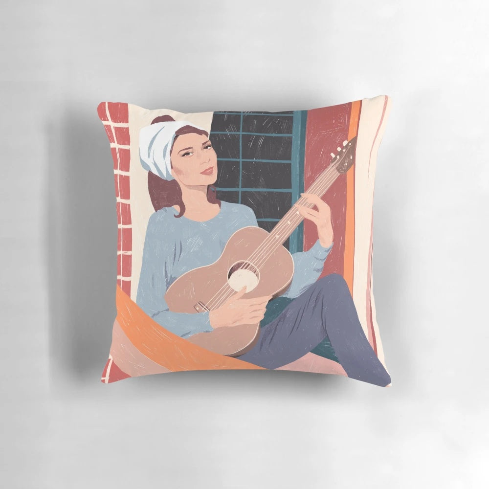 Soft, decorative pillow featuring the iconic "Moon River" lyrics and Audrey Hepburn in the classic Breakfast at Tiffany's balcony scene