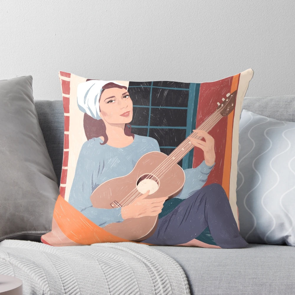 Soft, decorative pillow featuring the iconic "Moon River" lyrics and Audrey Hepburn in the classic Breakfast at Tiffany's balcony scene