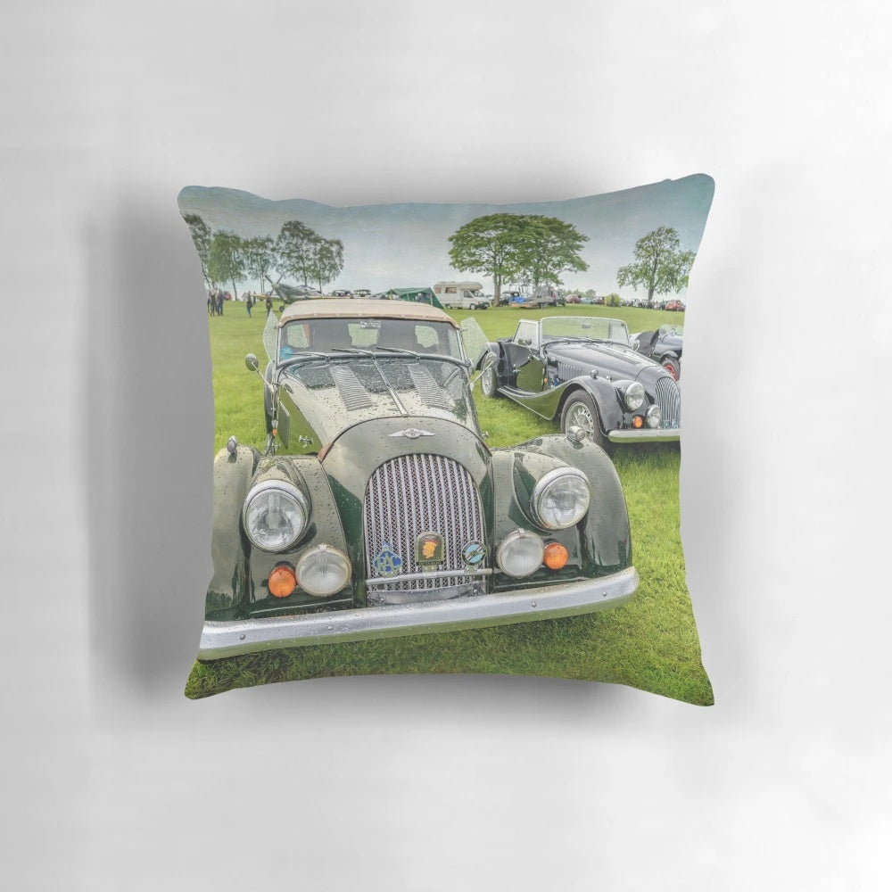 Soft, plush pillow featuring the iconic Morgan classic car design