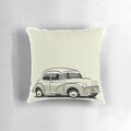 Vintage Morris Minor 1000 2-door saloon in classic Old English White color, perfect for car enthusiasts and home decor