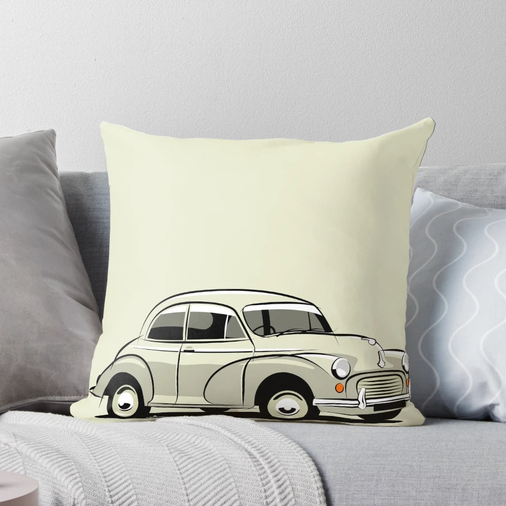 Vintage Morris Minor 1000 2-door saloon in classic Old English White color, perfect for car enthusiasts and home decor