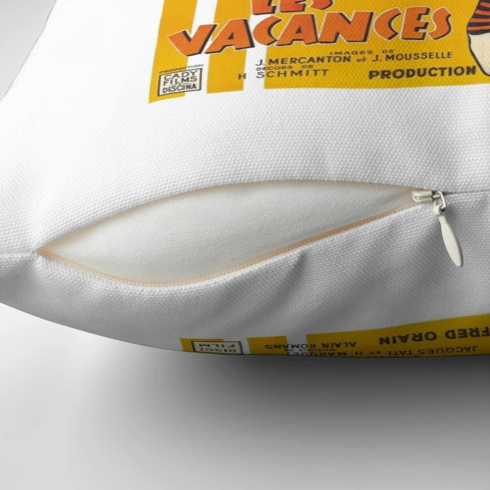 Pillow featuring the iconic character Monsieur Hulot from the classic 1950s French comedy film 'Mr. Hulot's Holiday