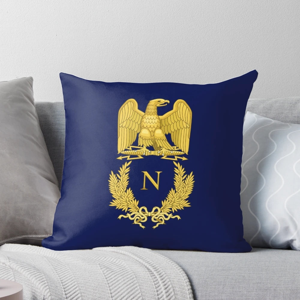 Plush throw pillow featuring the emblematic emblem of Napoleon Bonaparte, the first French Empire
