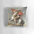 Decorative throw pillow featuring the iconic painting of Napoleon Bonaparte crossing the Alps on horseback
