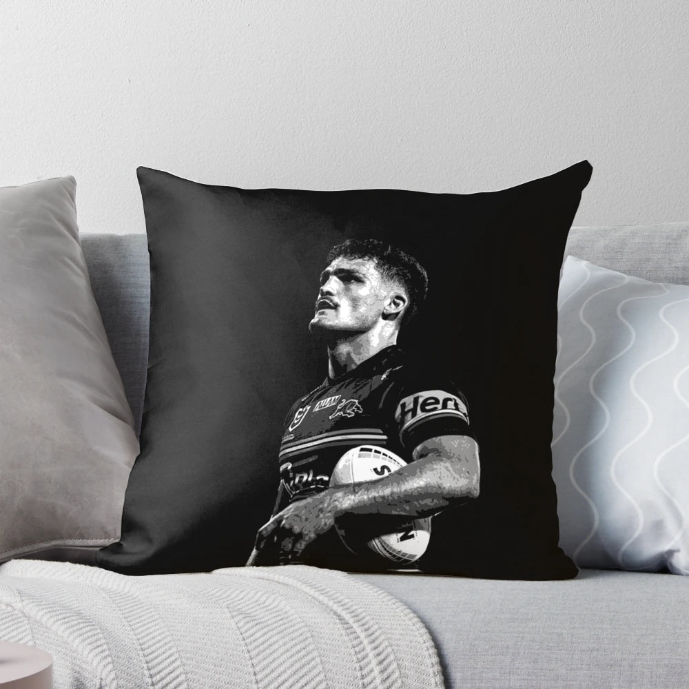 Decorative NRL football pillow featuring Nathan Cleary of the Penrith Panthers