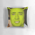 Nicolas Cage as Shrek meme printed on a soft, comfortable pillow
