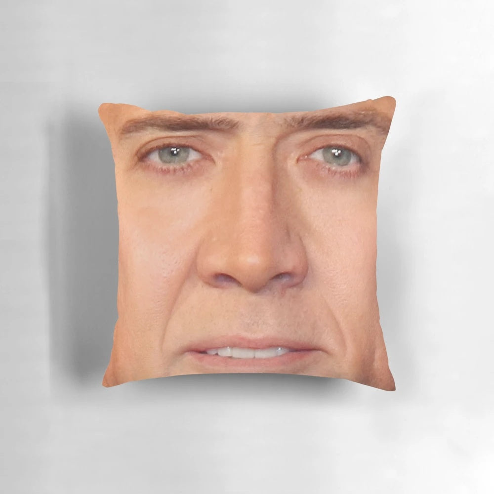 Soft, plush pillow featuring the iconic face of acclaimed actor Nicolas Cage