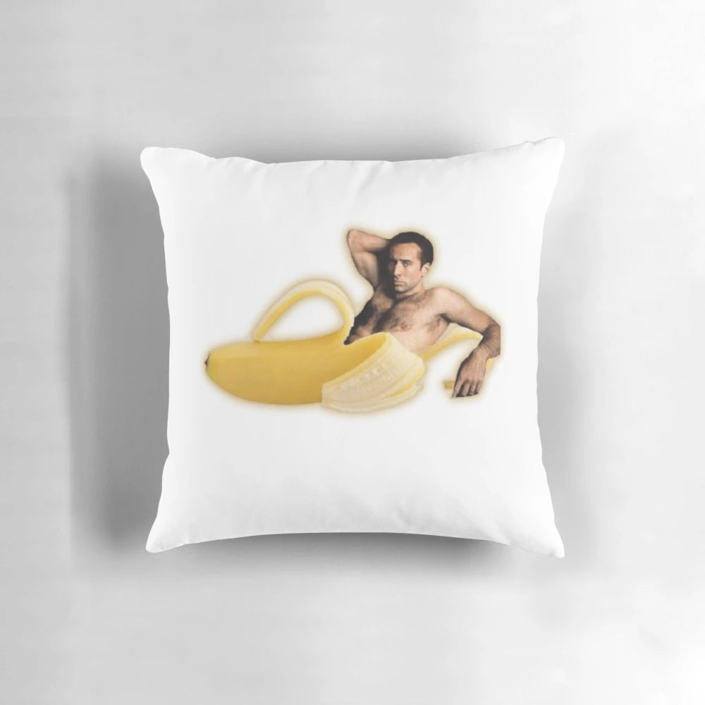 Soft, plush pillow featuring a whimsical image of actor Nicolas Cage