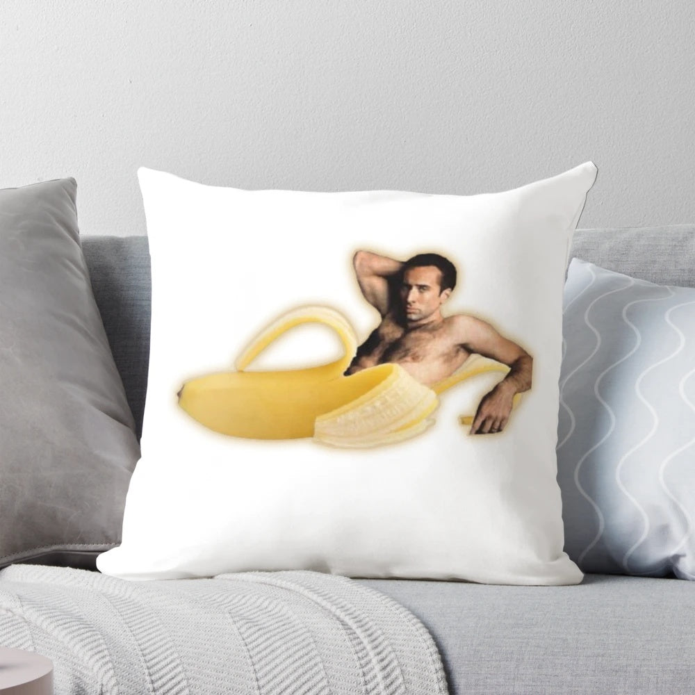 Soft, plush pillow featuring a whimsical image of actor Nicolas Cage