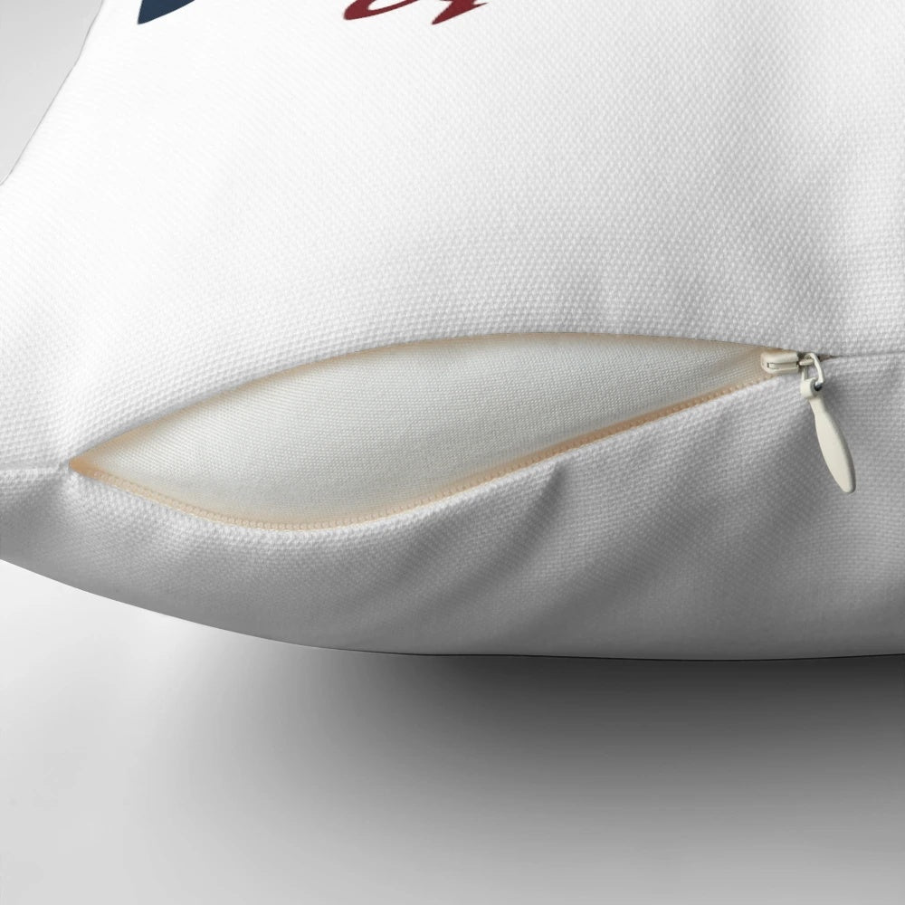 Plush Jaws movie-inspired "No Swimming" sign pillow with vintage shark graphics