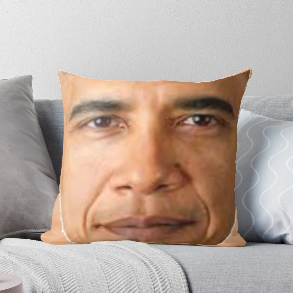 Stylized image of former President Barack Obama's face on a soft, comfortable pillow