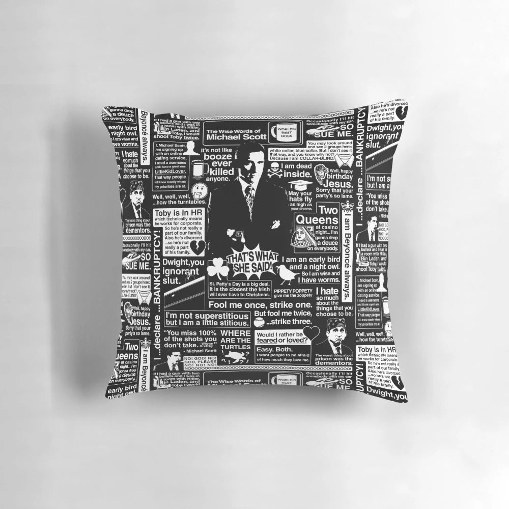 Pillow featuring iconic quotes from the beloved character Michael Scott from the hit TV series The Office