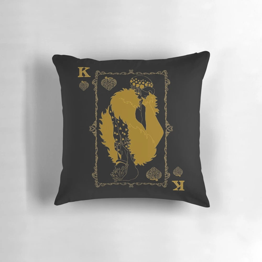 Soft, plush 'King of Hearts' pillow featuring Trafalgar Law and Corazon from the hit anime and manga series One Piece