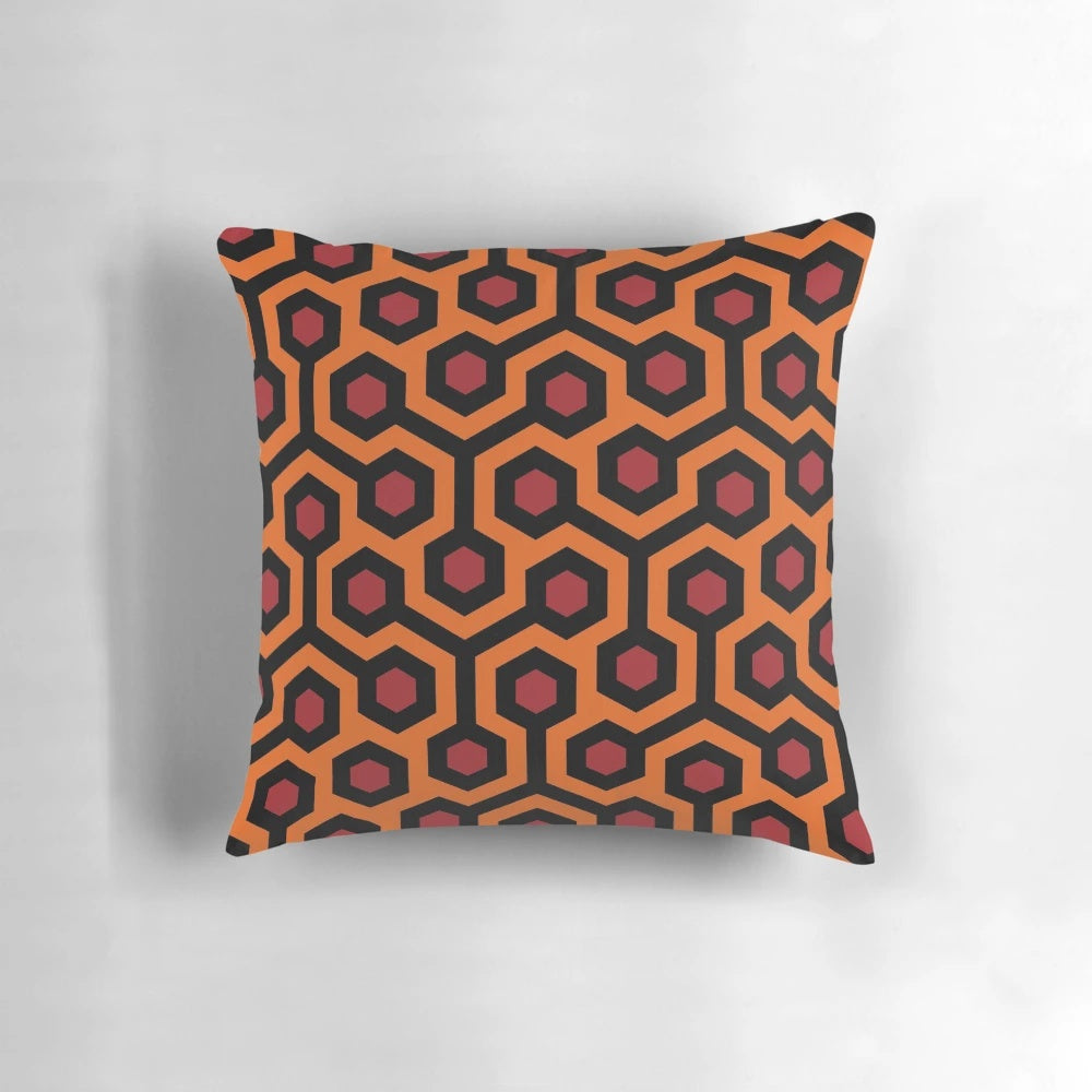 Plush pillow featuring the iconic red carpet pattern from the Overlook Hotel in the classic horror film The Shining