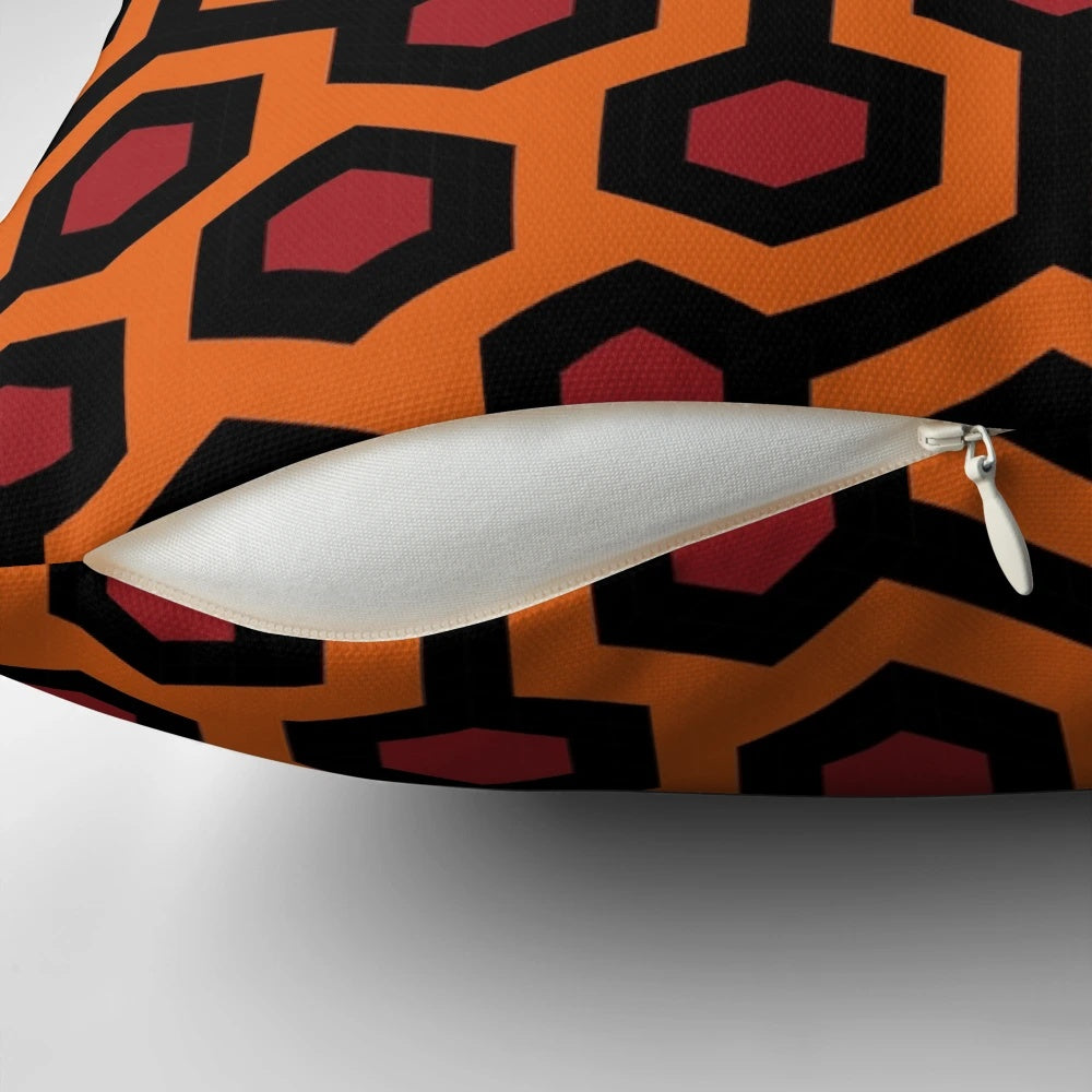 Plush pillow featuring the iconic red carpet pattern from the Overlook Hotel in the classic horror film The Shining