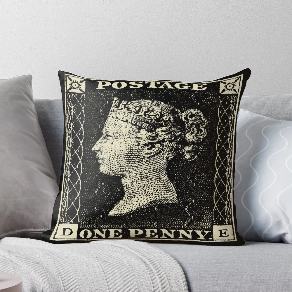 Pillow featuring the iconic Penny Black, the world's first adhesive postage stamp from Great Britain