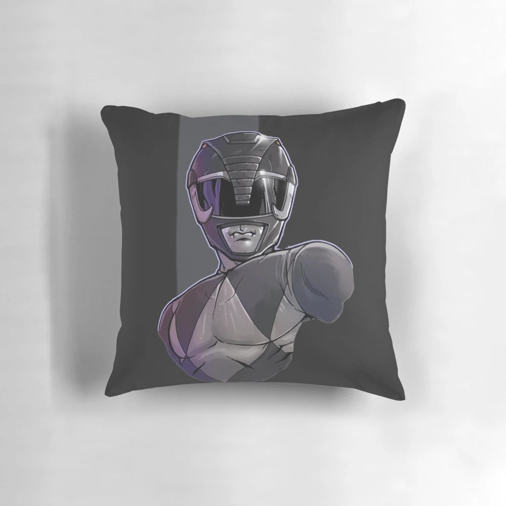 A black and red decorative pillow depicting the iconic Power Rangers character