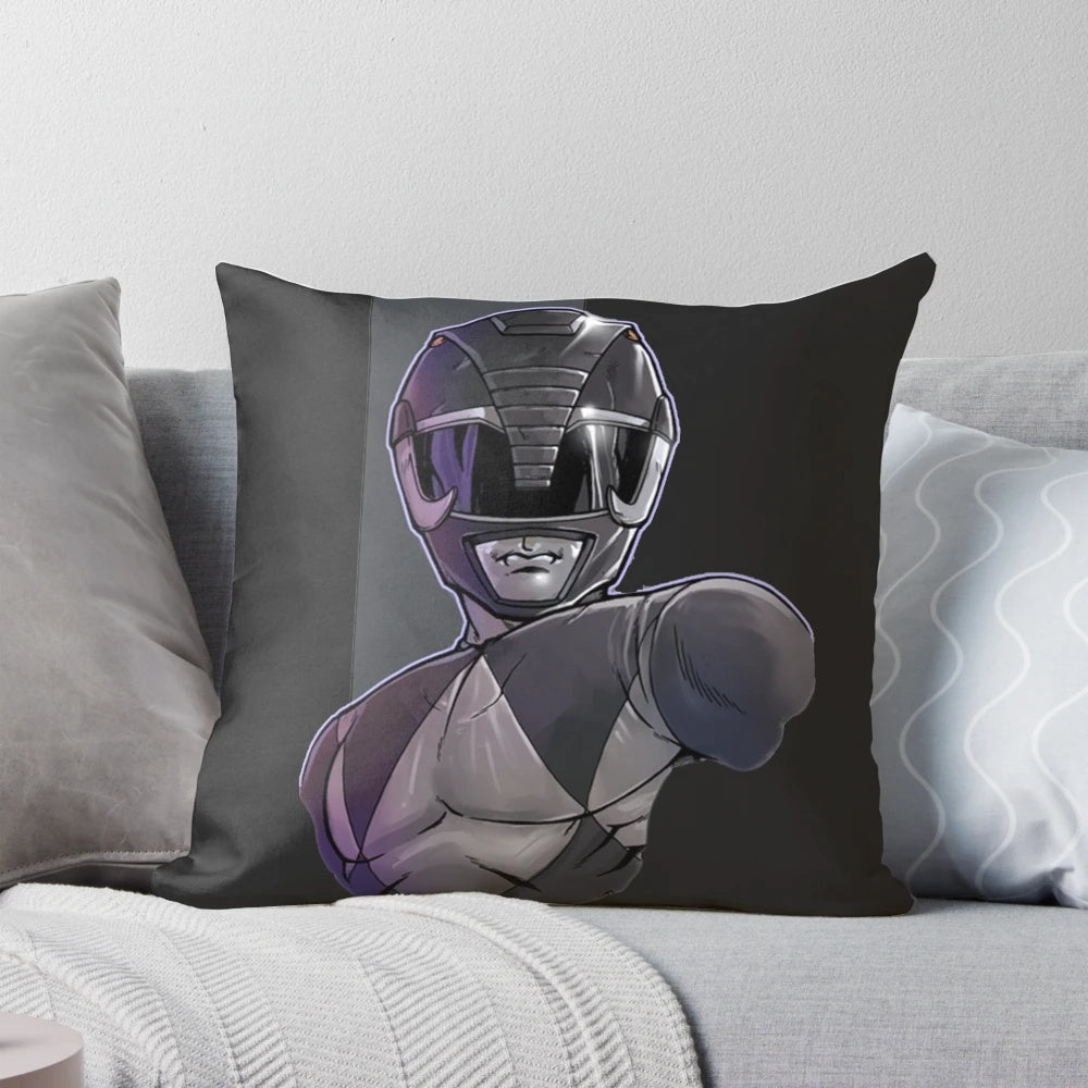 A black and red decorative pillow depicting the iconic Power Rangers character