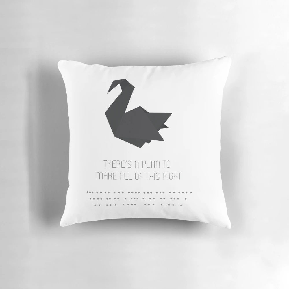 A soft, comfortable pillow with a prison break-inspired design featuring the iconic swan origami.