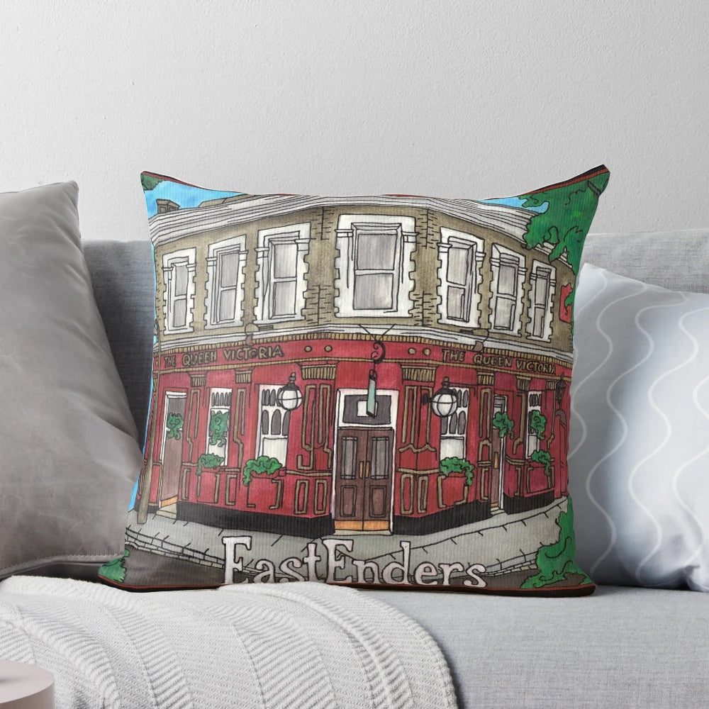 Pillow featuring iconic Vic Pub from British TV series