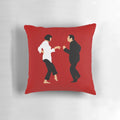 "Pulp Fiction Themed Decorative Pillow with John Travolta and Uma Thurman"
