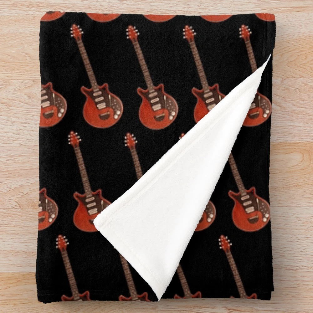 Plush blanket featuring the iconic "Red Special" guitar from the British rock band Queen