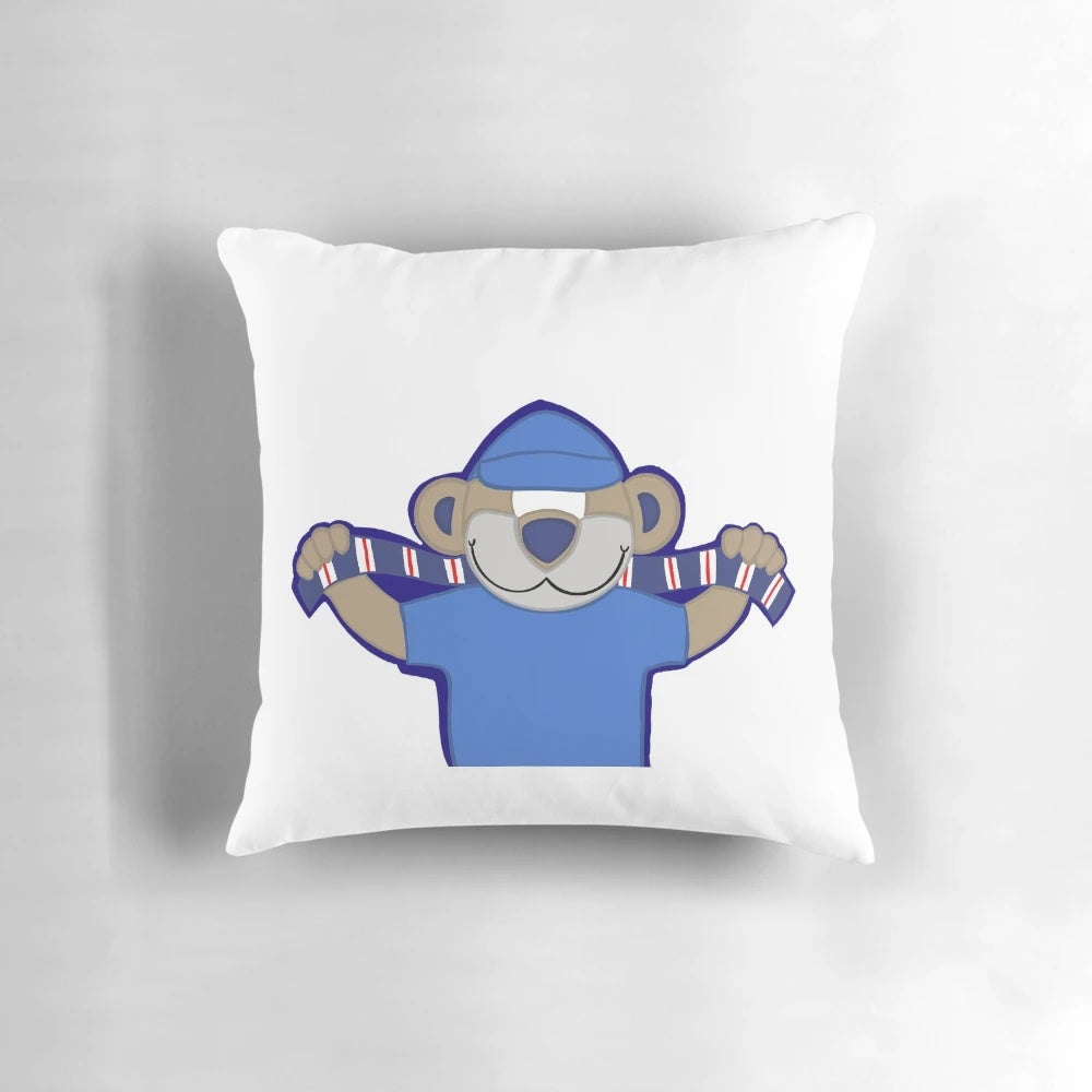 Rangers FC teddy bear pillow, featuring the club's iconic blue and red colors