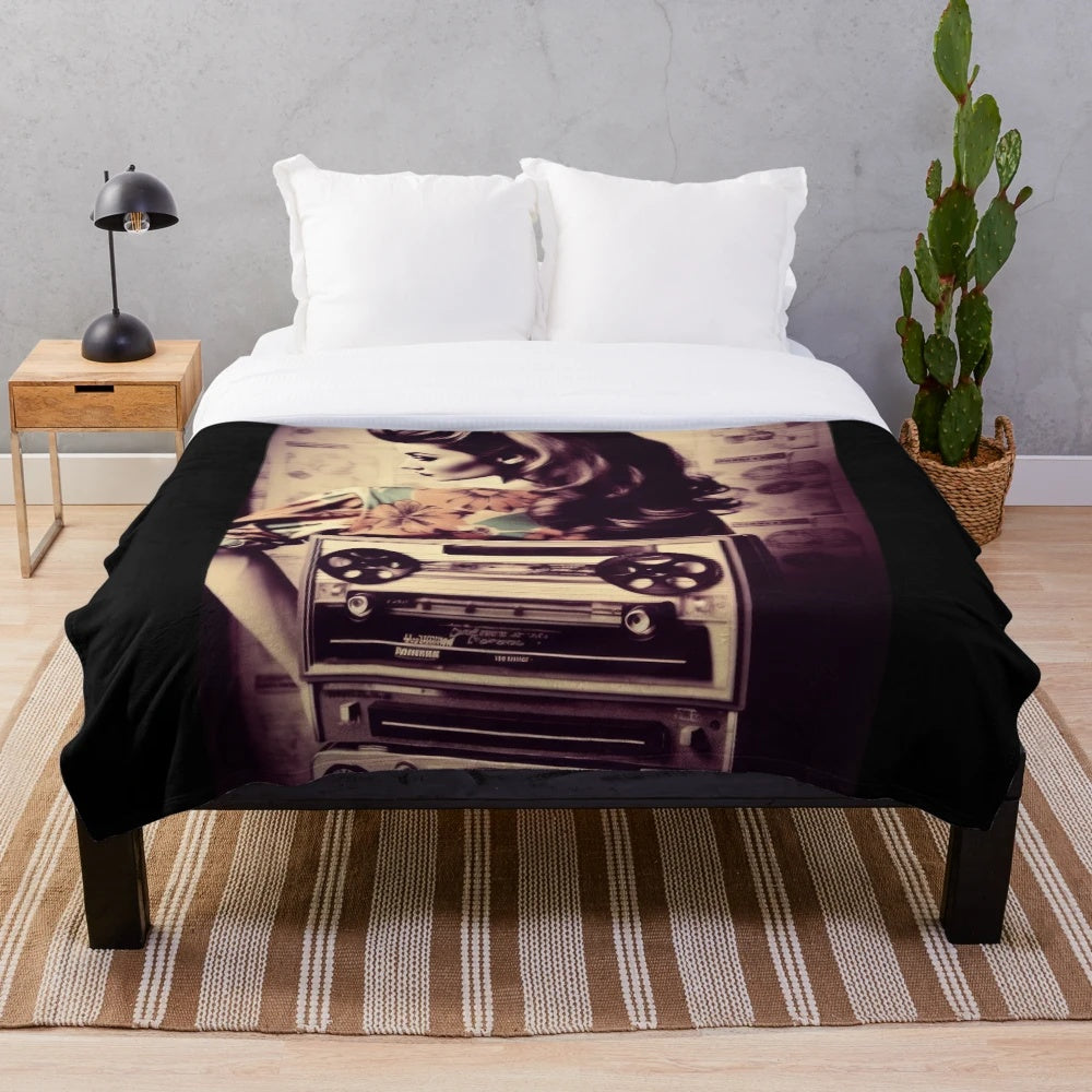 Retro movie plush blanket with classic cinema icons