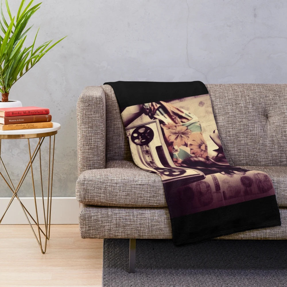Retro movie plush blanket with classic cinema icons