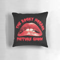 Rocky Horror Picture Show themed throw pillow featuring iconic lips and "Damn it Janet!" phrase
