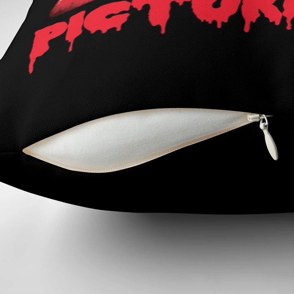 Rocky Horror Picture Show themed throw pillow featuring iconic lips and "Damn it Janet!" phrase
