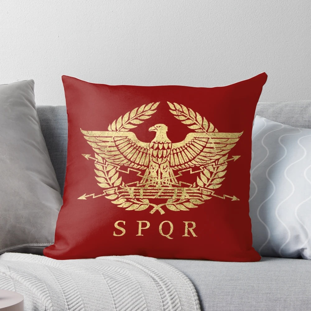 Decorative throw pillow featuring the iconic emblem of the Roman Empire, perfect for history and ancient Rome enthusiasts.