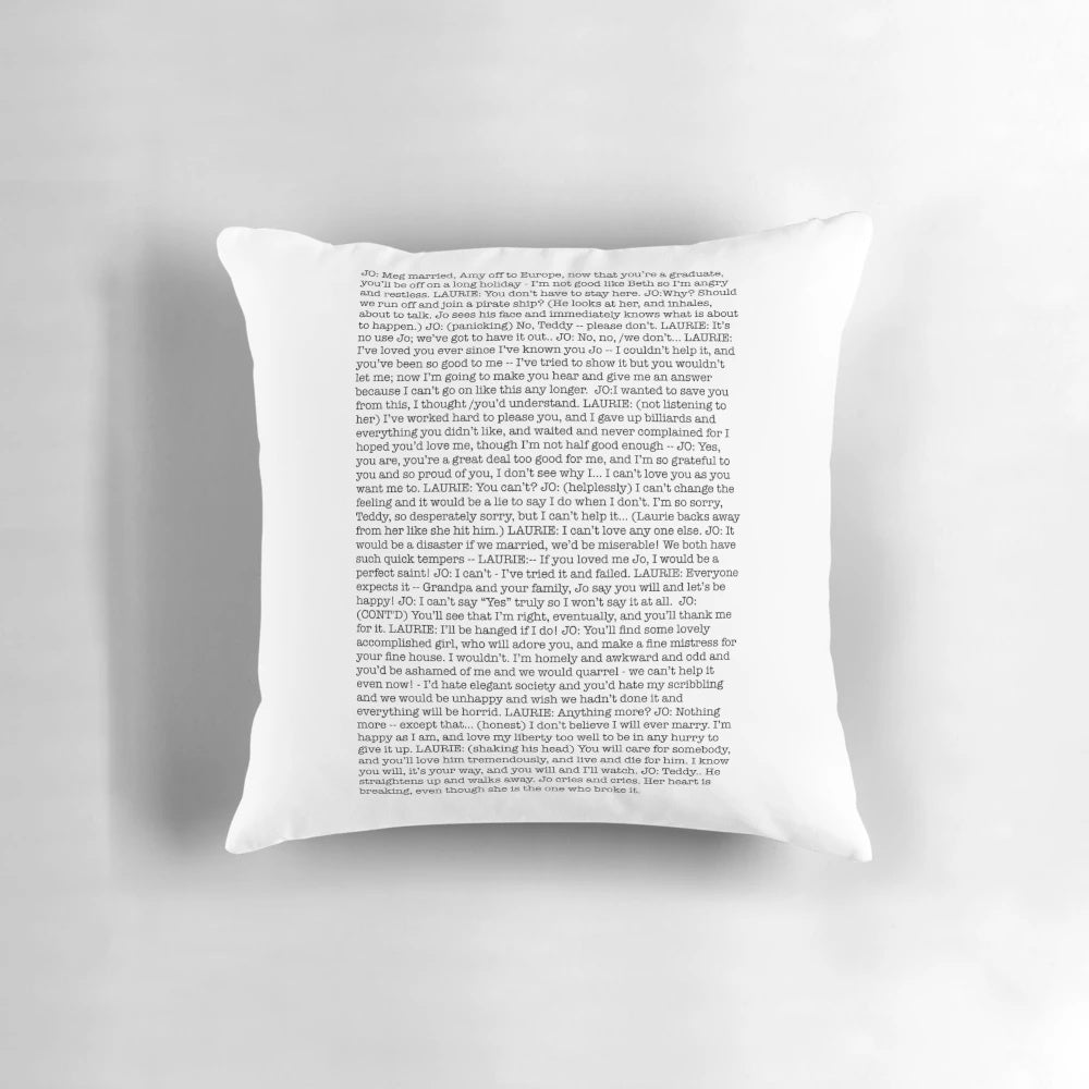 A plush pillow featuring a memorable quote from the film Little Women