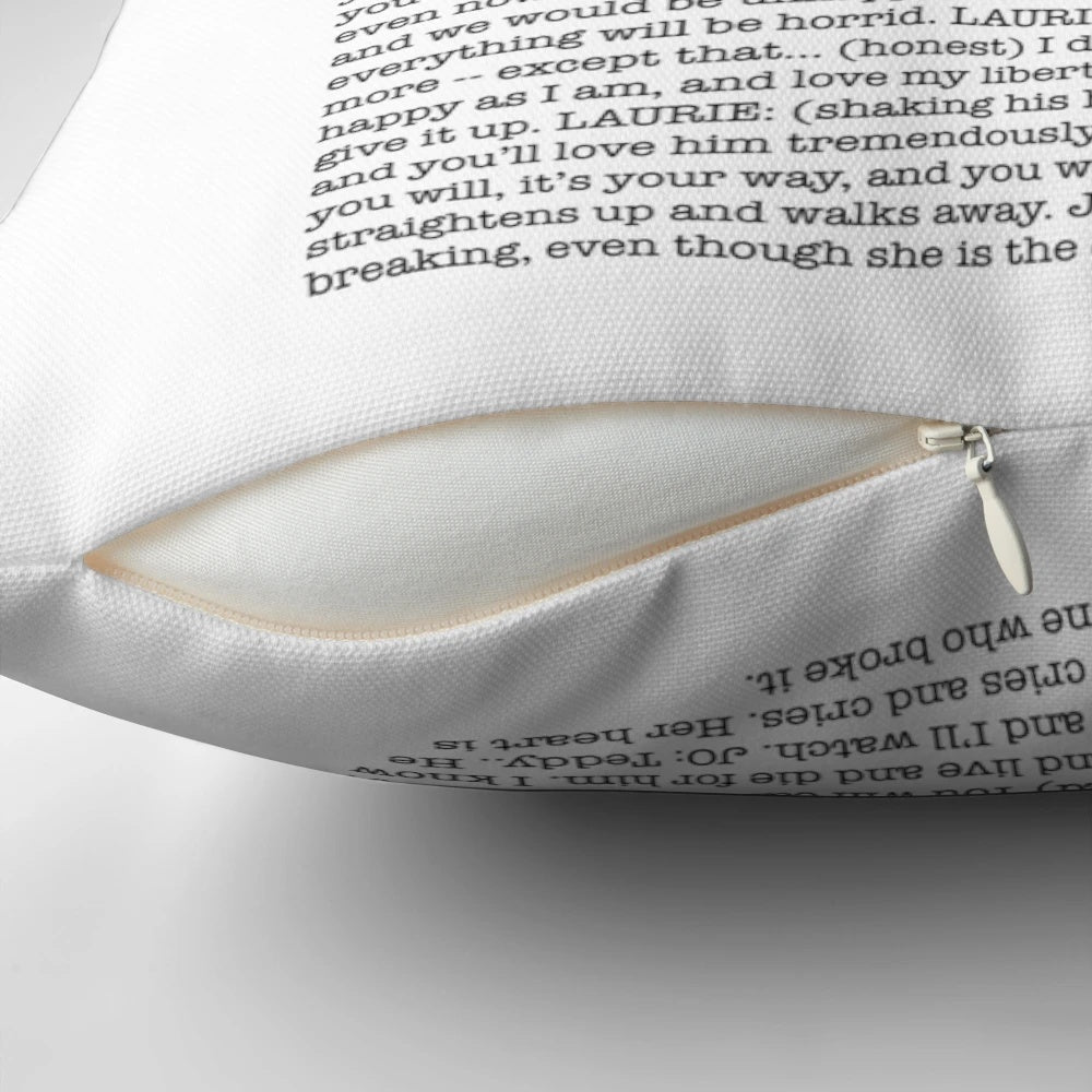 A plush pillow featuring a memorable quote from the film Little Women